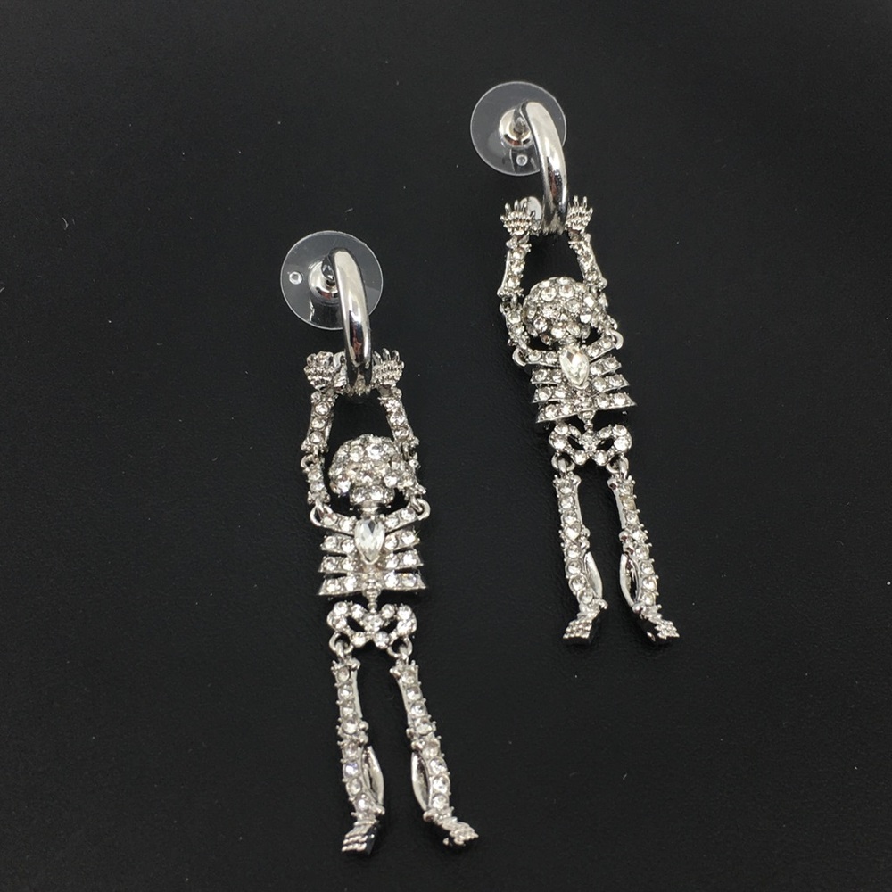 Sugarfix by Baublebar Skeleton Rhinestone Earrings NEW Drop Dead Hottie Gothic - Picture 3 of 10